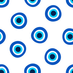Seamless pattern with blue Turkish evil eyes
