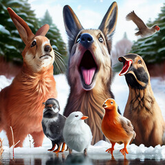 Fototapeta premium Excited christmas animals