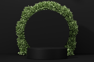 black Empty podium Blank product shelf standing backdrop.