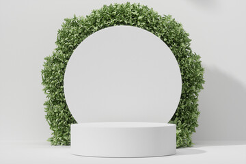 Empty podium Blank product shelf standing backdrop.