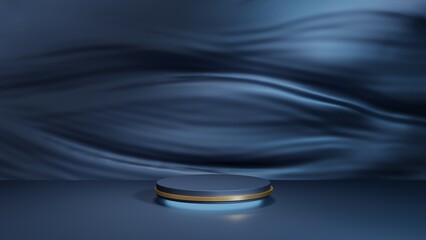 golden podium  on blue water ripple ,3D Render