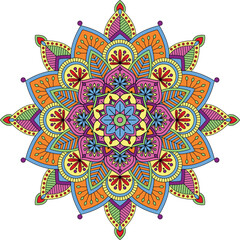 Colorful floral mandala pattern with floral elements.