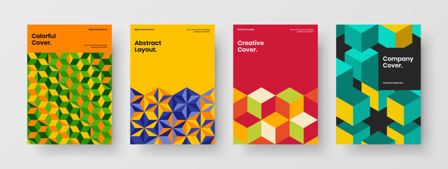 Fototapeta premium Modern placard vector design concept set. Minimalistic geometric shapes flyer template bundle.