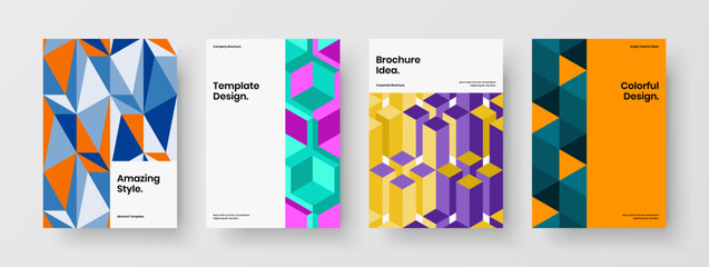 Abstract geometric shapes magazine cover illustration set. Clean handbill design vector concept collection.