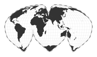 Vector world map. Alan K. Philbrick's interrupted sinu-Mollweide projection. Plan world geographical map with latitude/longitude lines. Centered to 60deg W longitude. Vector illustration.
