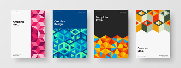 Original geometric shapes flyer concept bundle. Amazing corporate identity design vector illustration set.