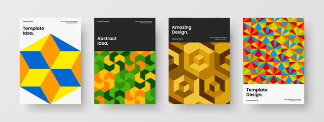 Naklejka premium Unique geometric tiles journal cover concept composition. Modern postcard vector design layout set.