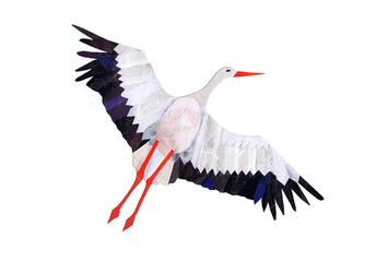Application "Flying white stork" on a white background. Children's creativity