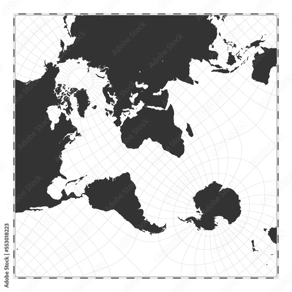 Poster vector world map. peirce quincuncial projection. plan world geographical map with latitude/longitude