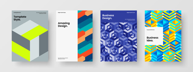 Simple flyer vector design layout composition. Colorful geometric shapes company cover concept set.