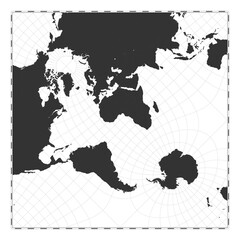 Vector world map. Peirce quincuncial projection. Plan world geographical map with latitude/longitude lines. Centered to 0deg longitude. Vector illustration.