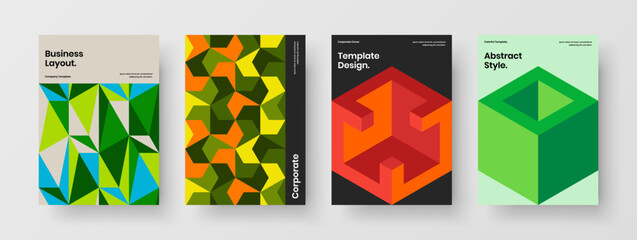 Trendy poster A4 design vector template composition. Clean mosaic hexagons presentation illustration set.
