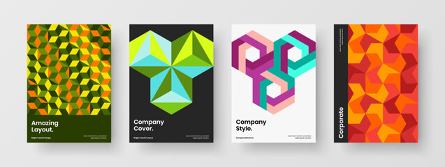 Creative company identity vector design illustration bundle. Bright mosaic pattern journal cover template collection.