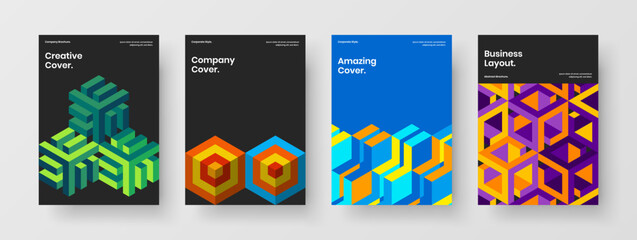 Trendy mosaic hexagons banner concept set. Minimalistic corporate identity A4 vector design illustration bundle.