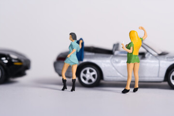 Street prostitution, women offer their erotic services, miniature figures scene