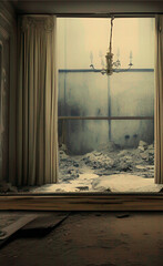 Room image atmosphere dilapidated desolate old vintage dark scene background with generative AI