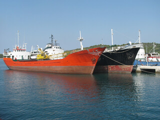 a container ship without cargo bound for port. cargo ship