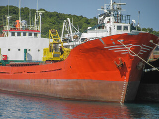 a container ship without cargo bound for port. cargo ship