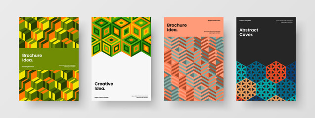 Multicolored mosaic shapes corporate identity illustration collection. Isolated brochure A4 vector design concept bundle.