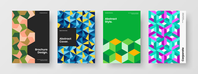 Simple pamphlet A4 vector design illustration composition. Trendy mosaic tiles corporate identity concept bundle.