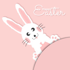 Obraz na płótnie Canvas Happy easter with bunny and easter egg greeting card. Cute rabbit background. Vector illustration.