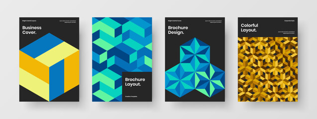 Minimalistic flyer design vector layout composition. Trendy geometric tiles brochure illustration set.