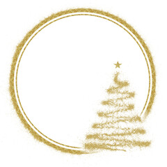 The frame is transparent with a golden circle with a slight gold grain effect, and below is a pine tree. suitable for borders, templates, greeting cards, etc