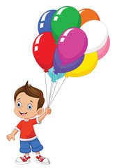 HAPPY BOY WITH COLORFUL BALLONS