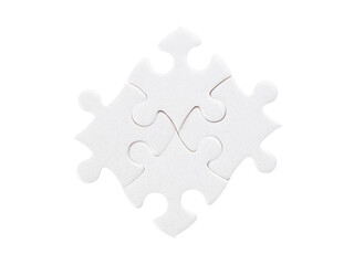 Four white puzzle pieces. Isolated png with transparency