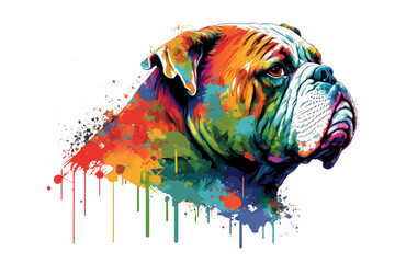 A colorful painting of an English Bulldog on transparent background, Generative A - obrazy, fototapety, plakaty