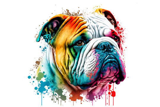 A colorful painting of an English Bulldog on transparent background, Generative A