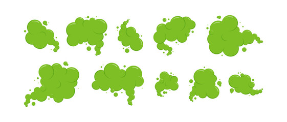 Fart clouds vector icon, smell smoke, bad air gas, cartoon green stink odour isolated on white background. Aroma illustration