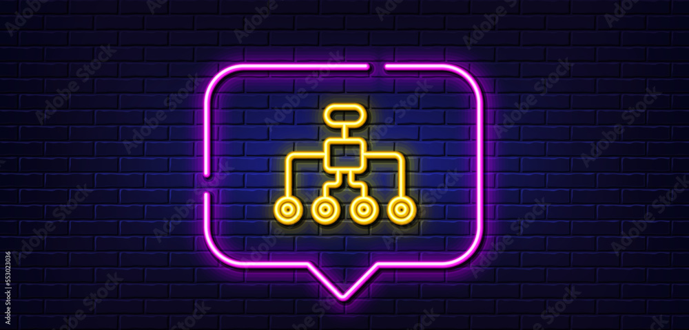 Poster neon light speech bubble. restructuring line icon. business architecture sign. delegate symbol. neon