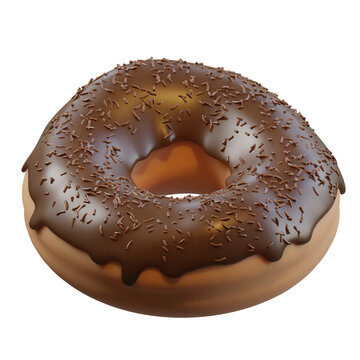 3D Donut chocolate render isolated transparent background