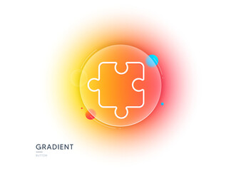 Puzzle piece line icon. Gradient blur button with glassmorphism. Jigsaw game shape sign. Business strategy element. Transparent glass design. Puzzle line icon. Vector