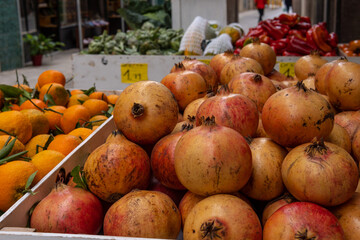 Close-up of mandarins and onions