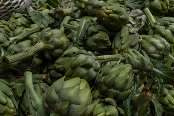 Close-up of artichokes in a street stall