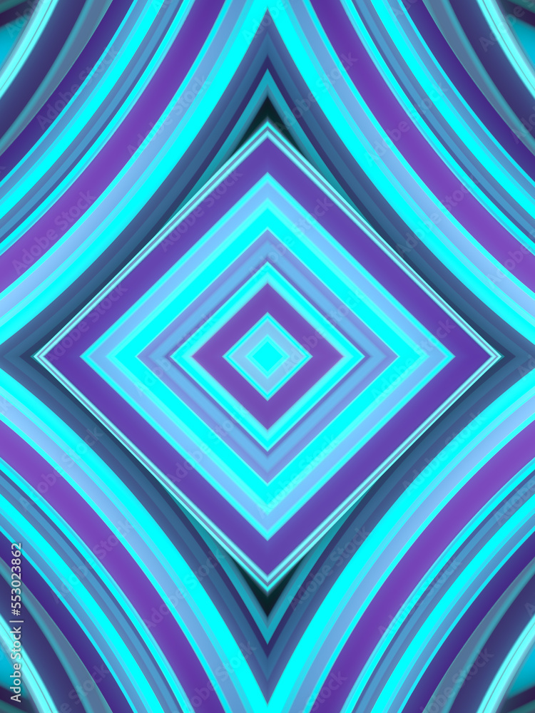 Aufkleber Kaleidoscopic pattern of geometric shapes with trendy gradient. Digital background. 3d rendering illustration