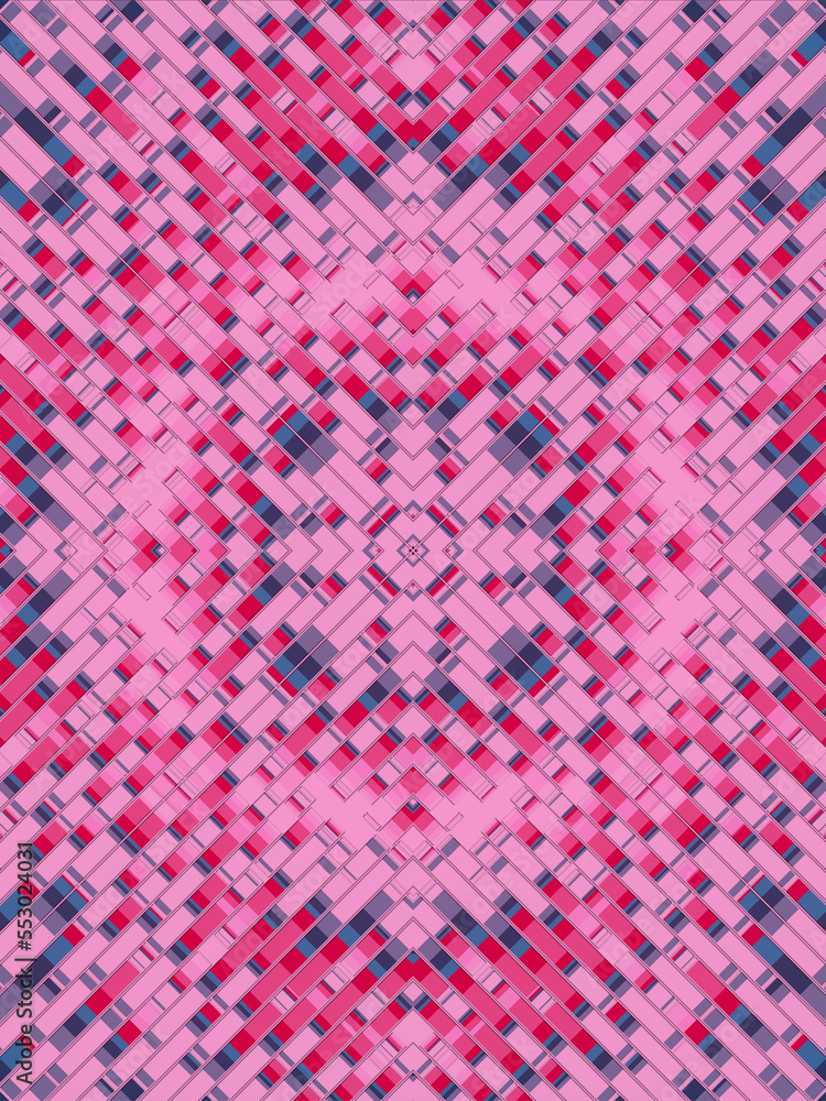 Poster Wavy kaleidoscopic pattern of rectangular multi colored stripes. Abstract background. 3d rendering