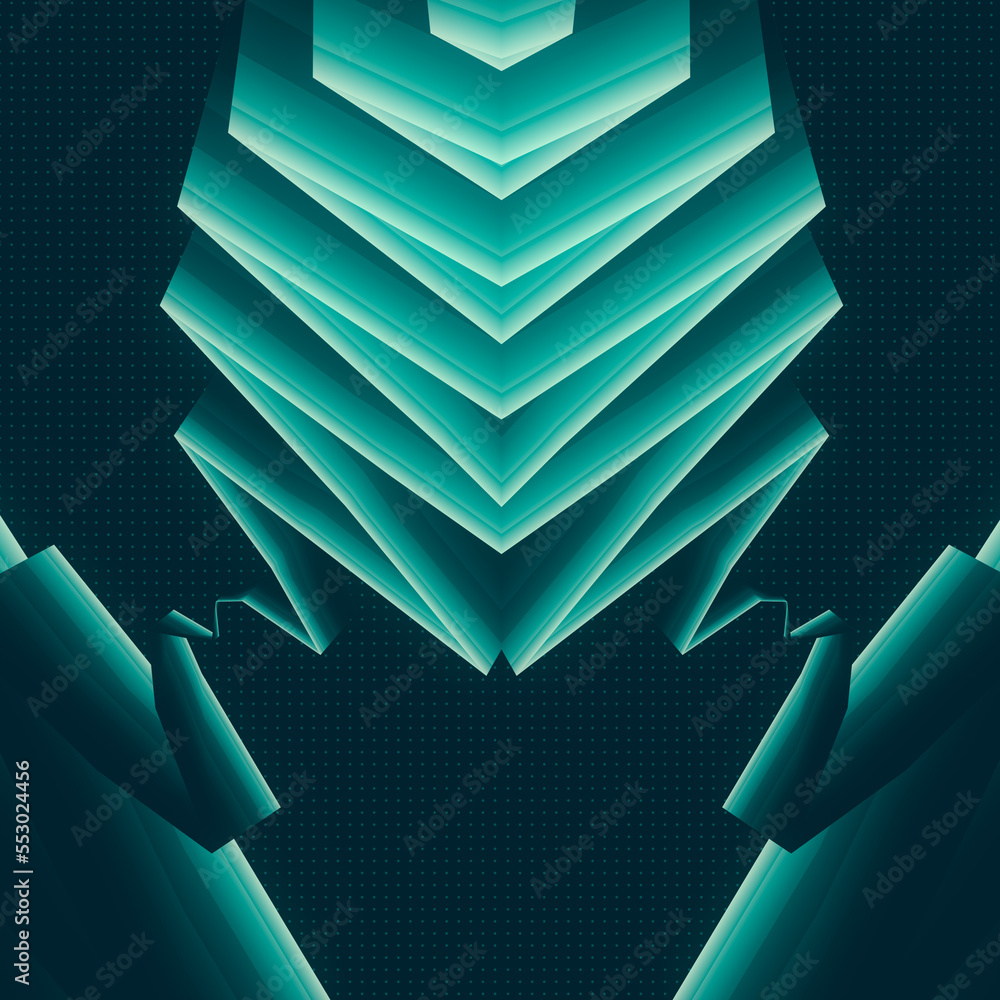 Poster Psychedelic composition with fantastic symmetrical zig-zag pattern. 3d rendering digital illustration