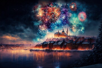 Fototapeta na wymiar beautiful colorful fireworks, Christmas art, beautiful winter colorful nature