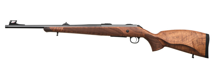 Modern bolt-action carbine with a wooden stock. Weapons for sports, hunting and self-defense....