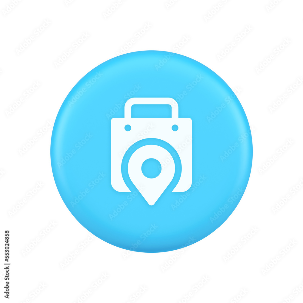 Poster shop location map pin with shopping bag button web app design realistic icon