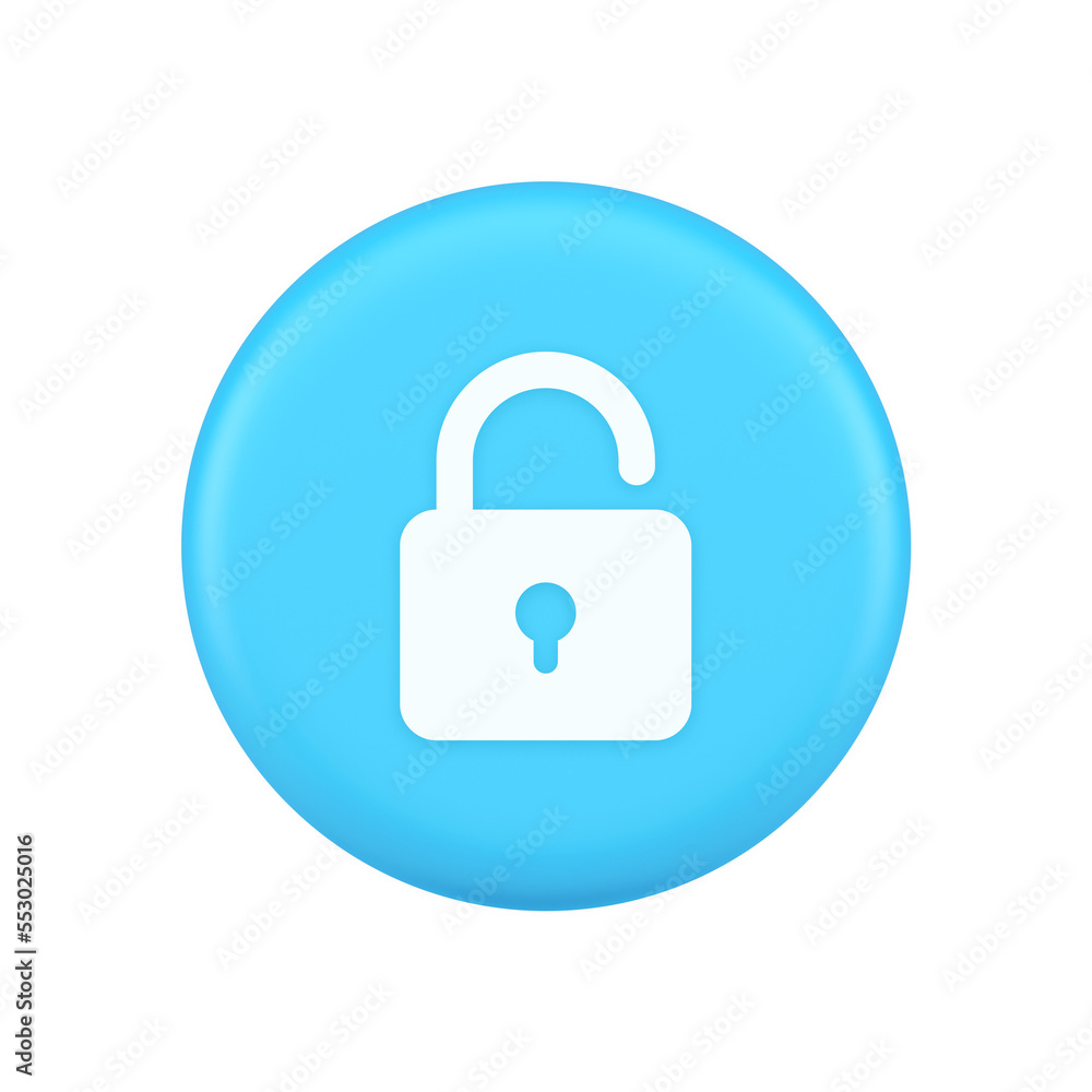 Poster open lock button cyberspace password security protection service 3d realistic icon