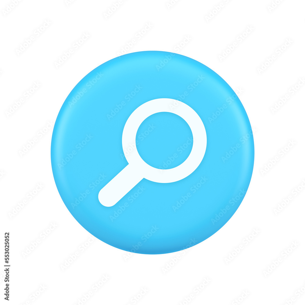 Poster Browsing internet searching button magnifying glass analyzing information 3d realistic icon