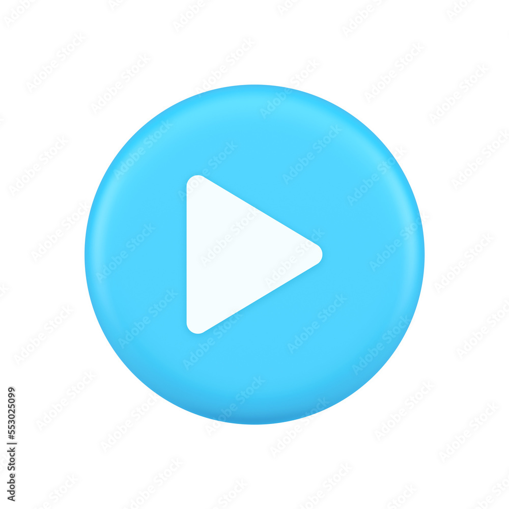 Poster play button triangle right arrow multimedia content player web app design 3d realistic icon