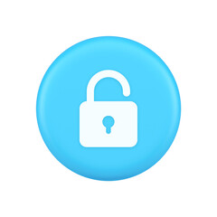 Open lock button cyberspace password security protection service 3d realistic icon