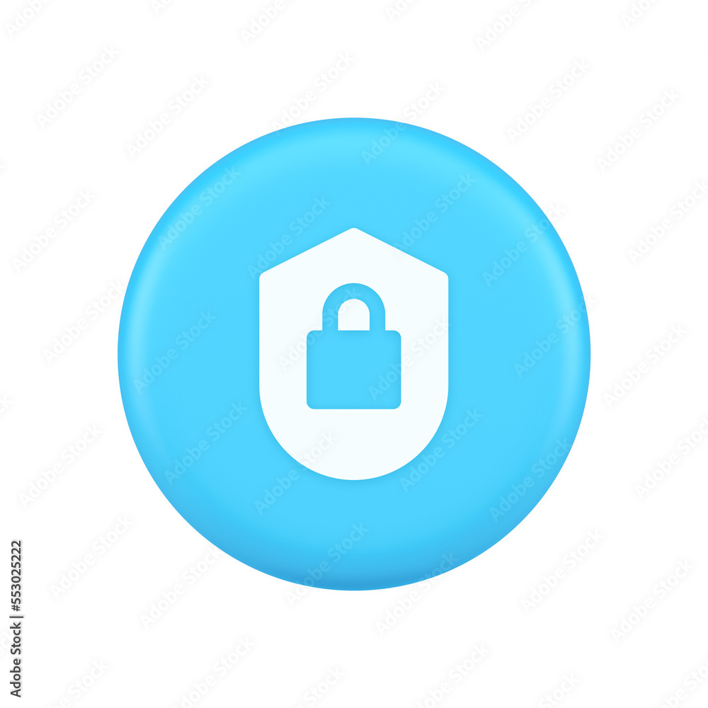 Poster lock shield security button privacy blocked password service web app 3d realistic icon