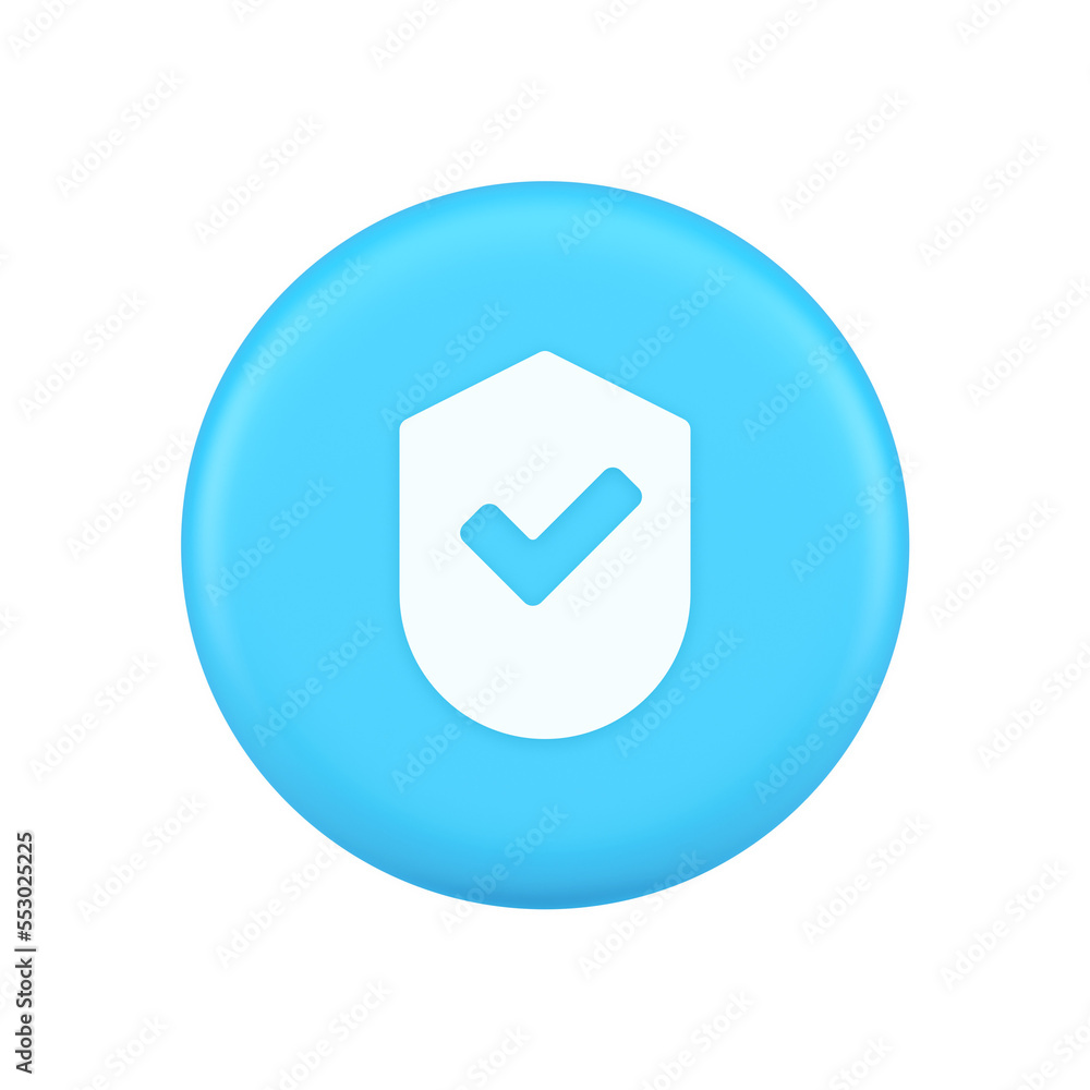 Poster done checkmark shield button success protection approved password web app 3d realistic icon