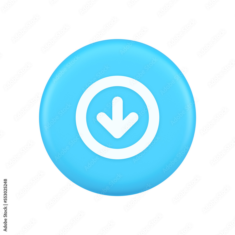 Poster down arrow circle frame button web interface pointer navigation app 3d realistic icon
